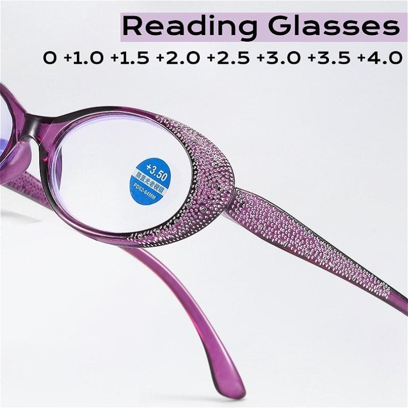 Oval Diamond Reading Glasses for Women Far Sight Eyeglasses Blue Light Blocking Presbyopia Eyewear Diopters +1.0+1.5+4.0