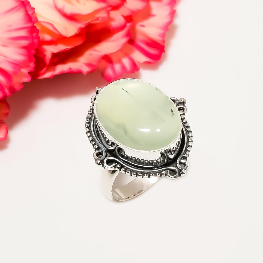Пренит - Южноафриканское кольцо из стерлингового серебра 925 пробы V4573, зеленое кольцо, овальное кольцо, подарок на День святого Валентина, подарок для нее, подарок на день рождения, ювелирные изделия ручной работы, Sil