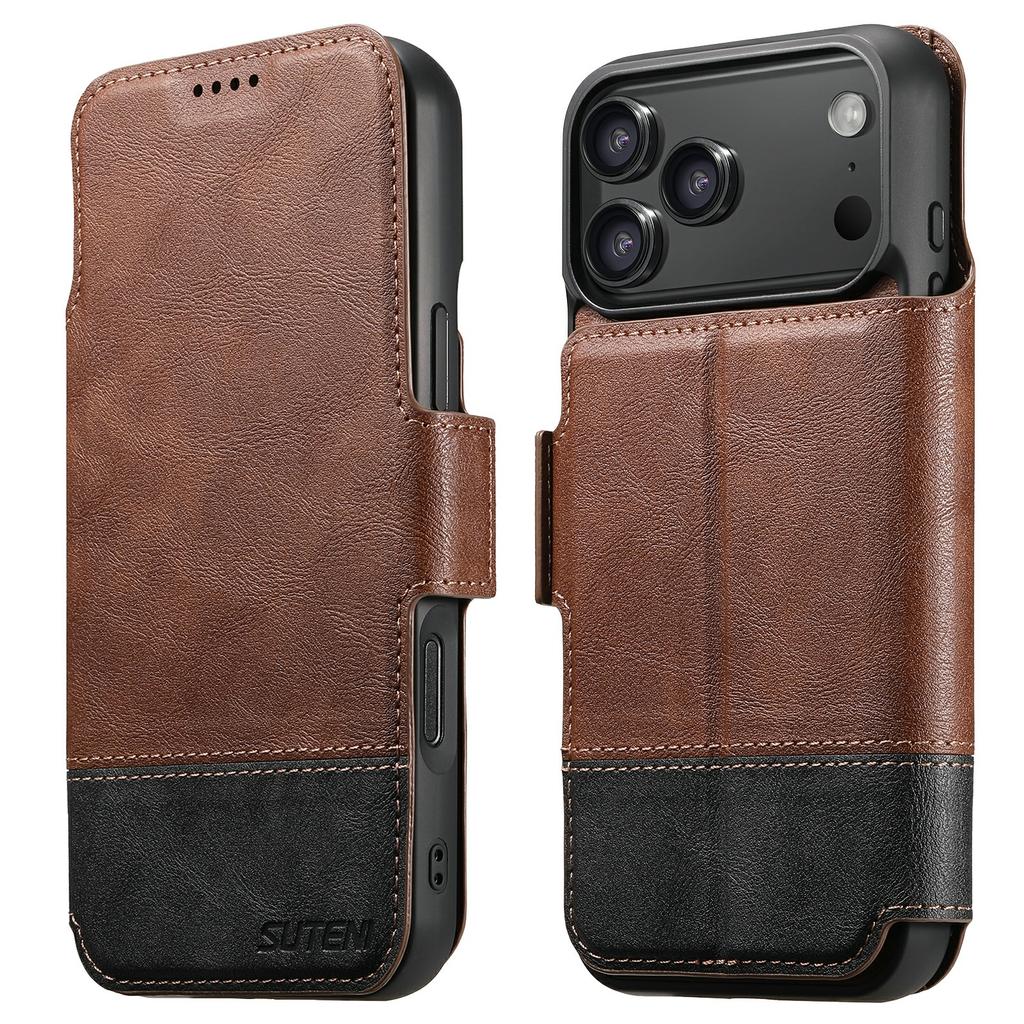 SUTENI Q-06 For iPhone 17 Pro Max Case Color Splicing Magnetic Detachable Leather Phone Cover