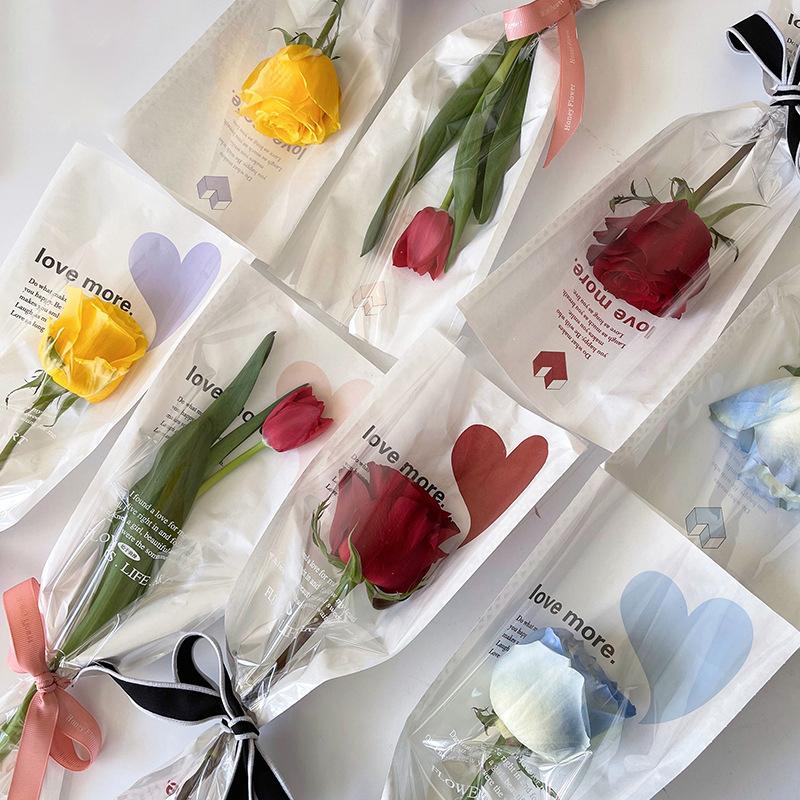 20 шт. одиночные рукава для роз, упаковочные пакеты для букетов, прозрачные целлофановые цветочные обертки на День святого Валентина