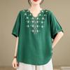 Повседневная свободная летняя футболка большого размера с короткими рукавами, хлопковая винтажная вышивка, топы, женская футболка