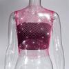 Leqoel Sexy Mesh Out Backless Tank Hollow Summer Rhinestones Tops New Fashion Party See Through Fishnet Crop  for Women