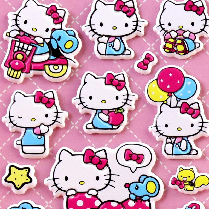4Pcs Hello Kitty DIY Notebook Album Diary Handbook Decoration Scrapbook Planner 3D Bubble Stickers For School Student Stationer