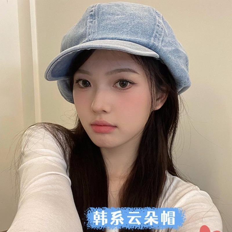 Cowboy Beret Women's Spring and Autumn Versatile Cloud Painter Hat Show Small Face Big Head Circumference Octagonal Hat Peaked Cap