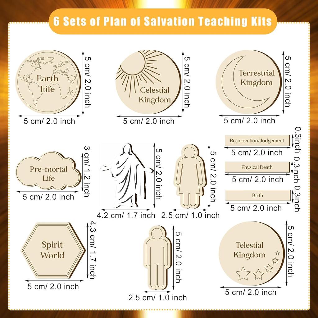 6 Sets of Plan of Salvation Teaching Kits Gift Each Set Includes Wooden Pieces and Plastic Storage Box for Lds Missionary Gifts Family Youth Home
