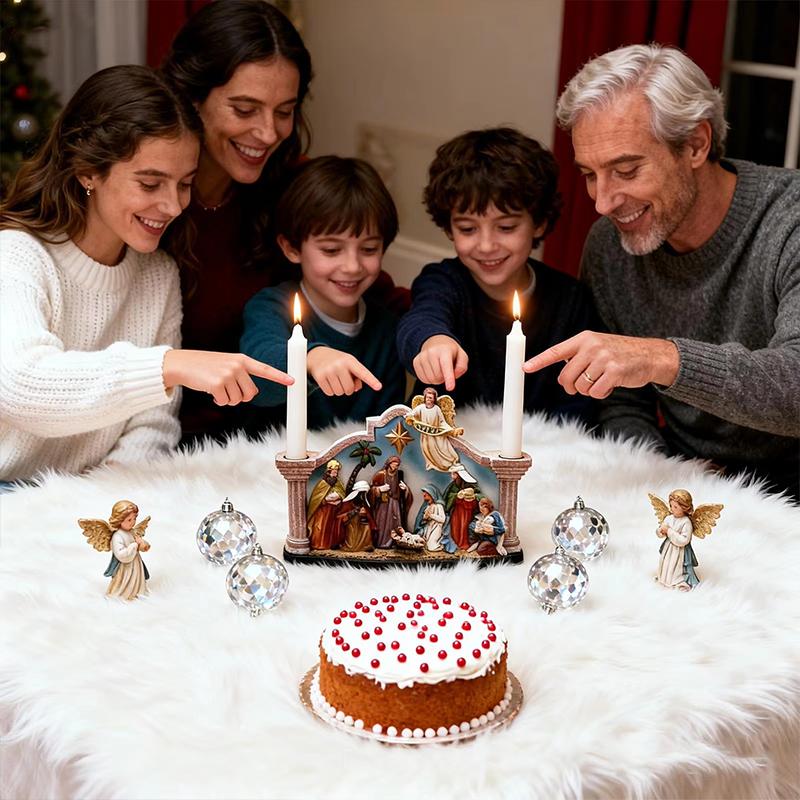 1PC Nativity Durable Tabletop Chip-Resistant Candle Holiday Christmas Gift Holder Smooth Manger Festive