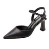 Women's Summer Fashion 2025: Black Pointed-Toe One-Strap Chunky Heel Sandals