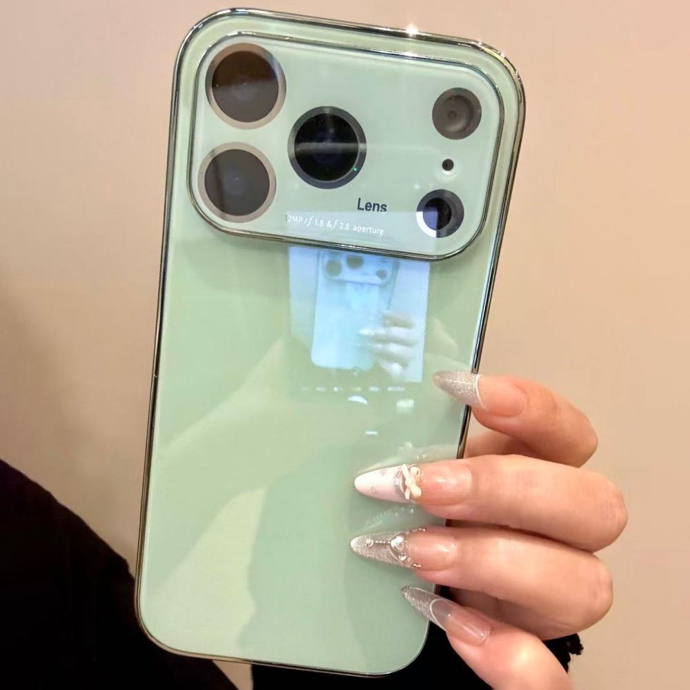 Glass Glossy Window Case For iPhone 17 Air 16 15 14 13 12 Pro Max Plus Shockproof Plating Armor Original Phone Covers