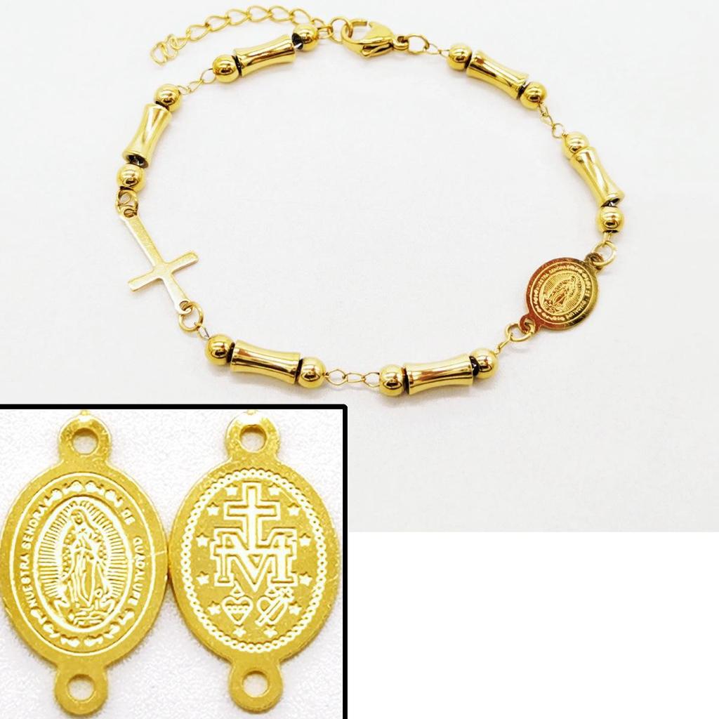 Women's Gold Bamboo Bead & Cross Guardian Bracelet