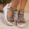 Fashion Thick Sole Rhinestone Wedge Sandals for Women Crystal Butterfly Wedding Party Shoes Woman Summer Fashion Chunky Platform Sandals