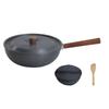 Portable Camping Picnic Pot Outdoor Aluminum Alloys Frying Pan Wood Handle Wok Cookware Light Weight Nonstick Frying Pan