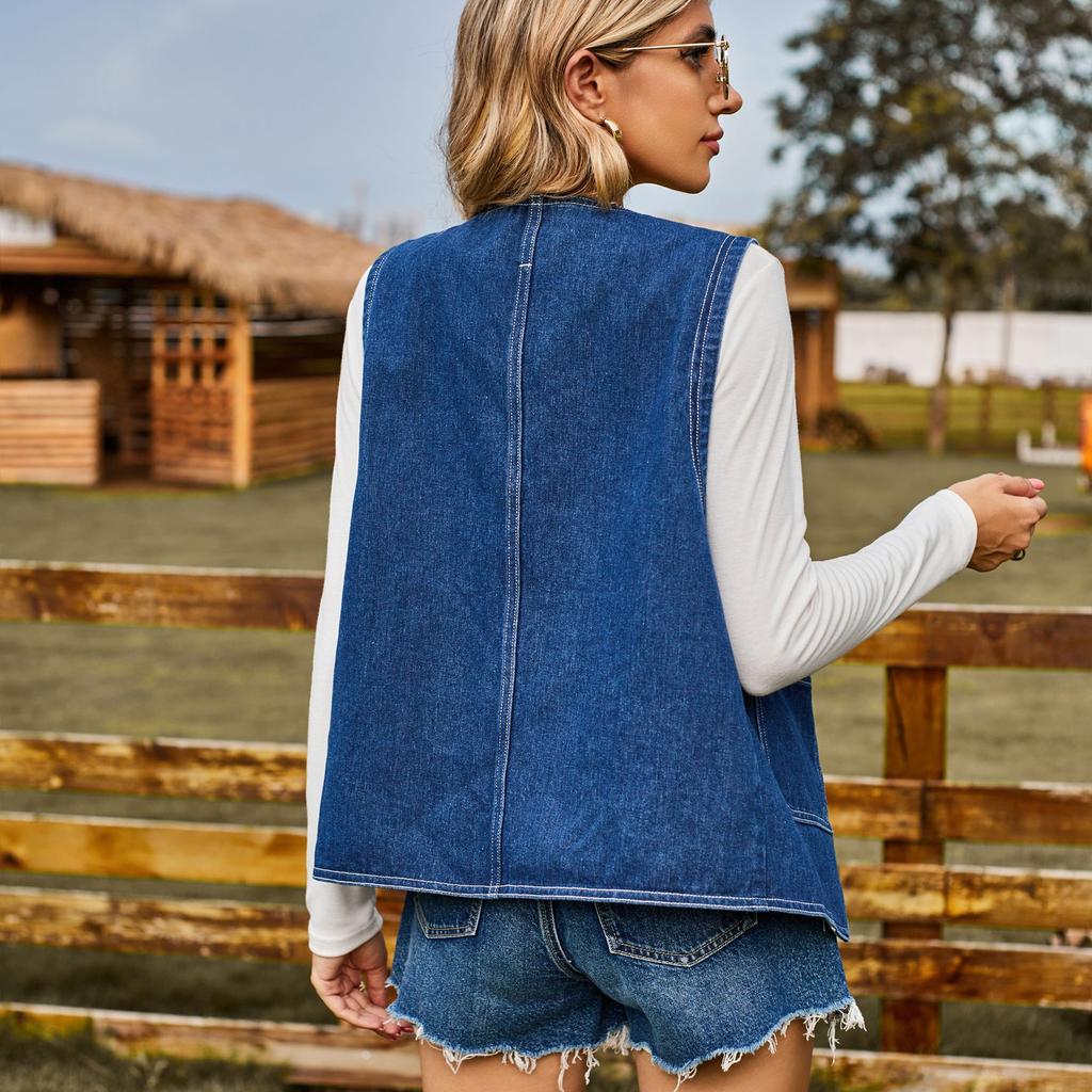 YYFS Женская модная джинсовая осенне-зимняя повседневная куртка без рукавов