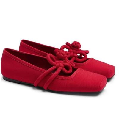 Модные балетки с китайским узлом для женщин, черные, красные, атласные, с квадратным носком, туфли-лодочки, лоферы, летние, новые, с мягкой подошвой, удобная повседневная обувь