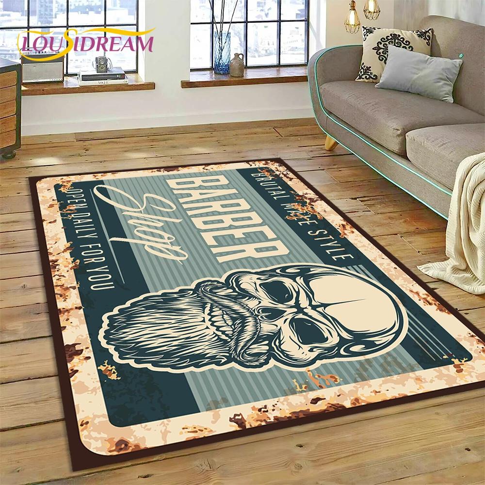 Модный логотип парикмахерской Череп Винтажный ковер-циновка для спальни, гостиной, дома, украшение для дивана, большой игровой коврик для ребенка