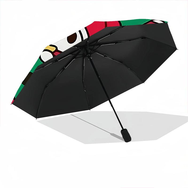 1pc My Melody Christmas Wreath Design Automatic Folding Umbrella - Portable 3-Fold Design with 8-Bone Iron Frame, Perfect Holiday Gift for Fans, Trave