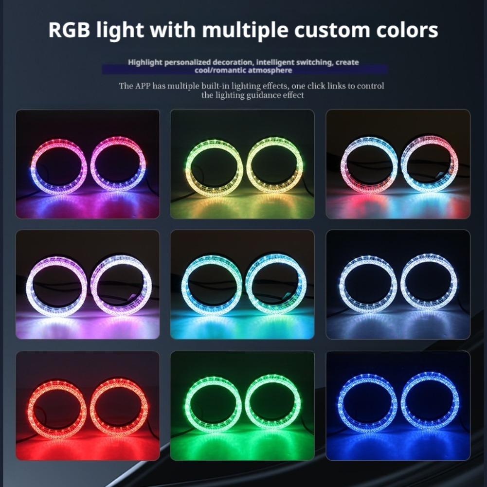 2PCS 2.5" 3" LED Angel Eyes Shrouds 5D Crystal DRL Covers With Scan Function Adjust Brightness App Control Car Accessories