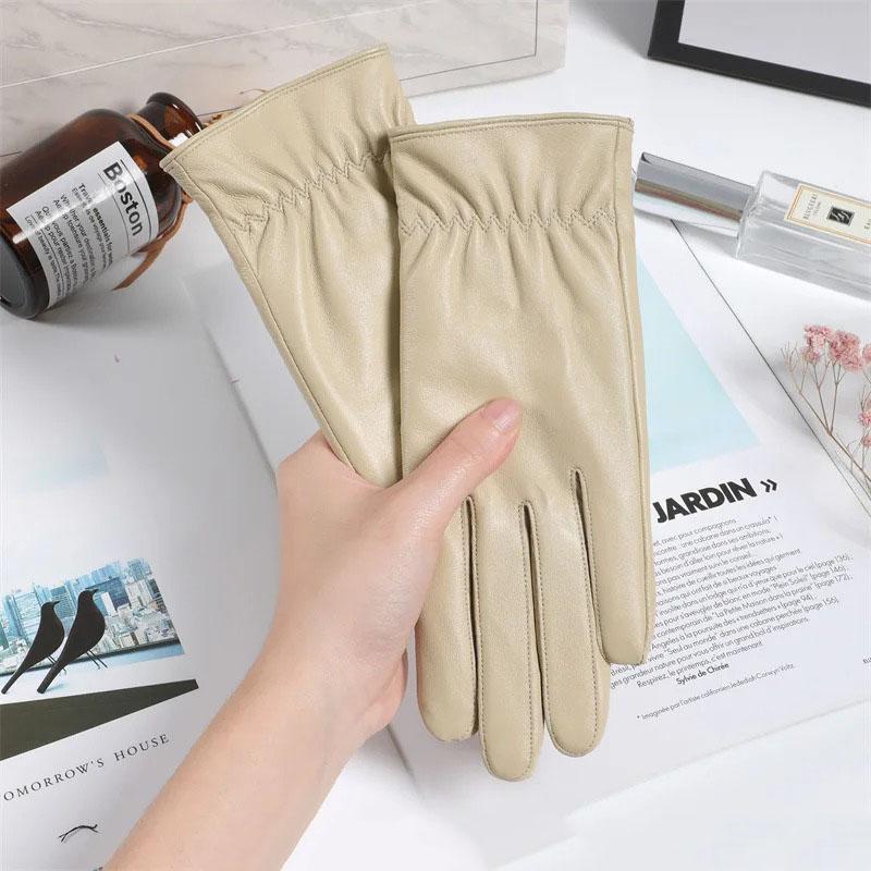 Sheepskin Gloves Women's Winter Fleece-lined Warm Short Driving Cycling Sheepskin Touch Screen Gloves Women's Cute Thin Hand Rep