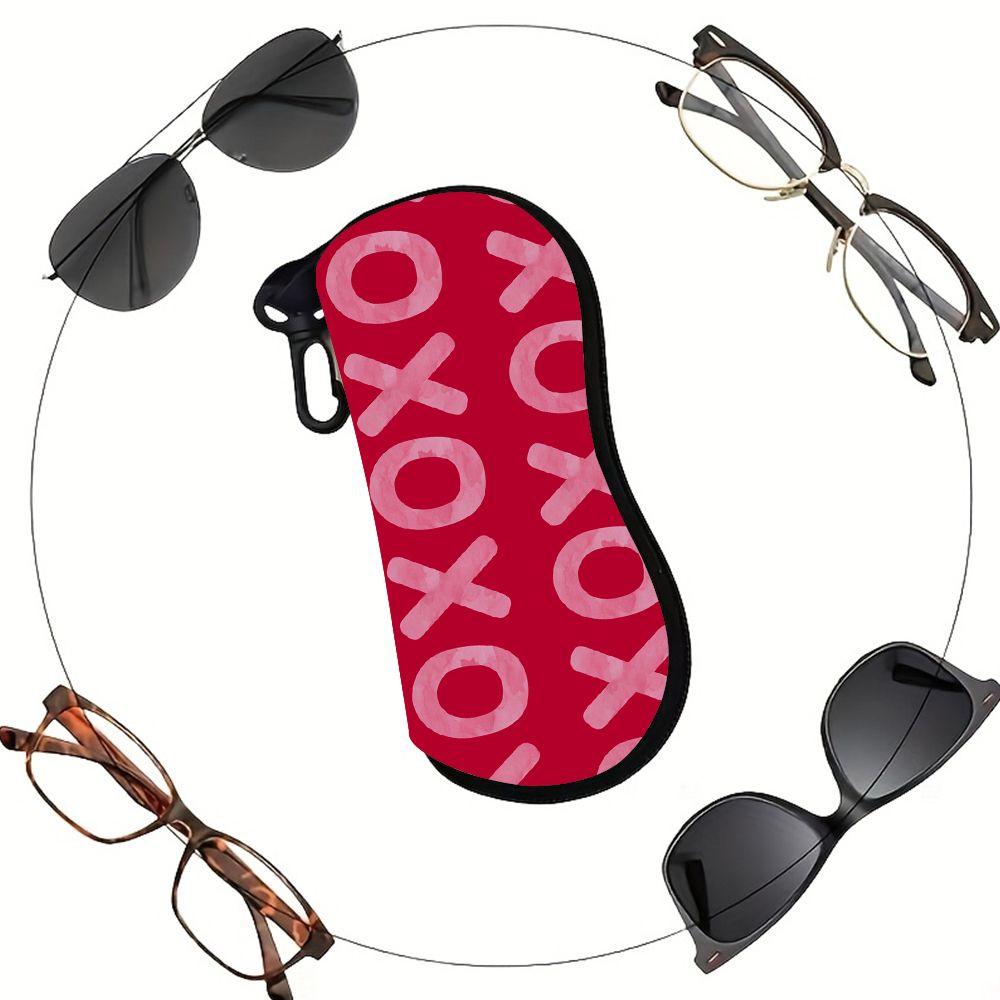 Red Pink XOXO Print Soft Fabric Sunglasses Case,Portable Lightweight Protective Eyeglasses Pouch,Travel Eyewear Holder Accessory for Women Daily