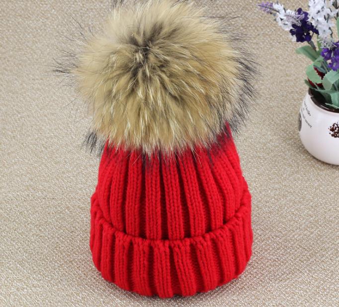 Women Winter Racoon Fur Pom Pom 16cm Ball Knit Beanie Ski Cap Bobble Hat