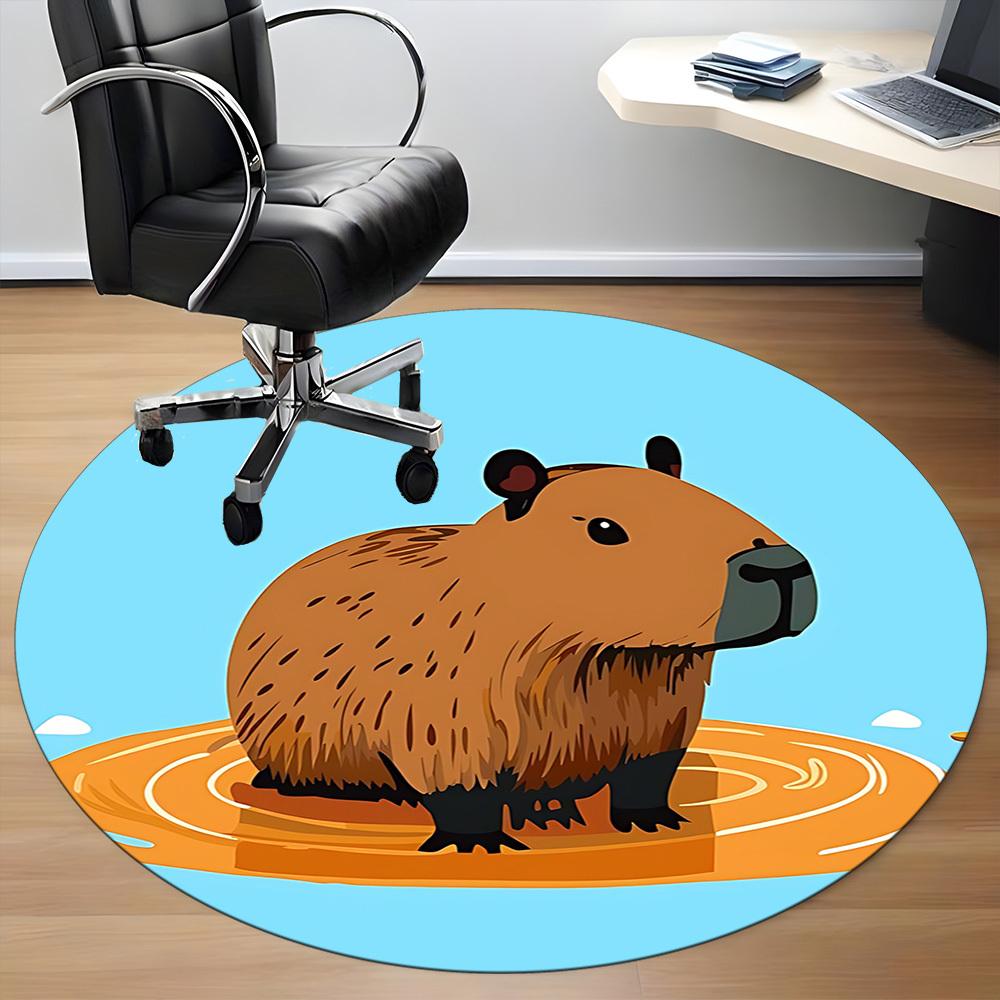 1PC Capybara Water Office Round Area Rug, Mat Suitable For Office, Under Office Chairs Bedroom Living Room Home Decor, Room Deco