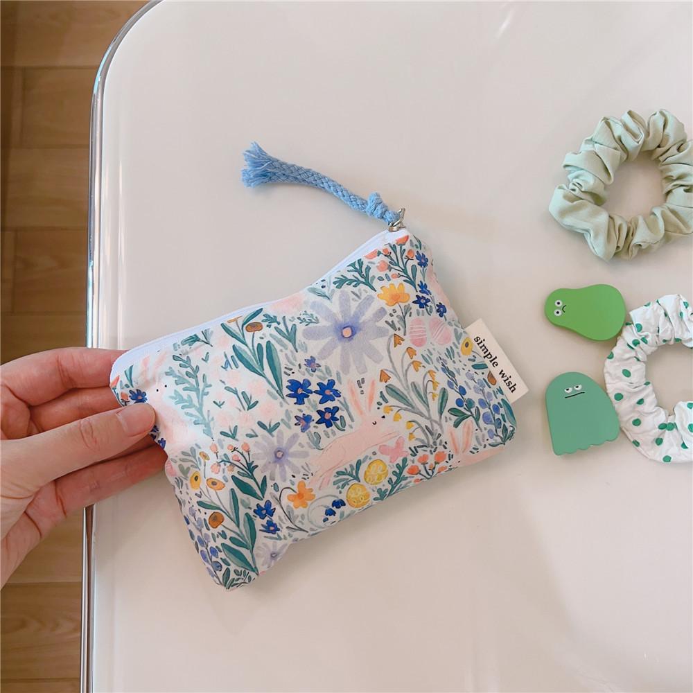 Mini Cotton Floral Organizer Bags for Women Bag Small Fabric Cosmetic Make Up Bag Little Purse Coin Pouch Children Cosmetic Case