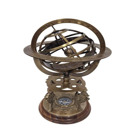 Brass Armillary, Sphere Globe Replica with Compass On Base, Astrolabe Nautical Marine Tabletop Globe, Office Decor, Home Decor