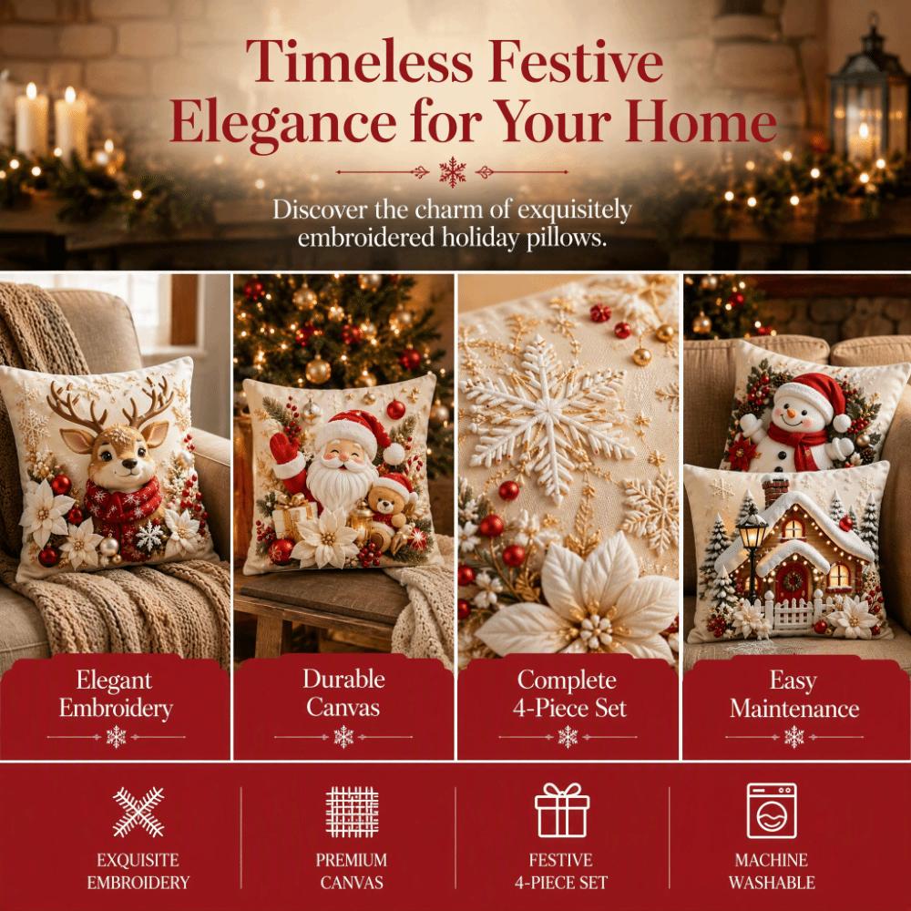 4Pcs Plush Decorative Pillowcase 45*45cm Christmas Pillow Cover Festive Home Decor