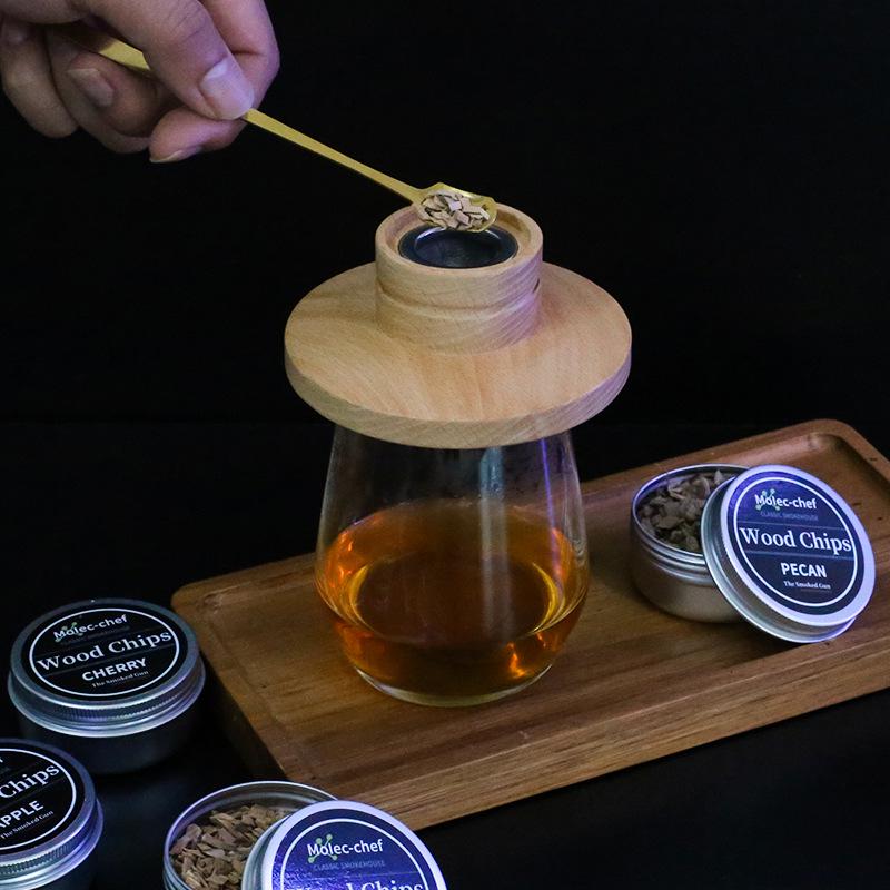 Популярный набор для копчения коктейлей: Деревянный коптильный аппарат, щепа, барные инструменты и кубики льда