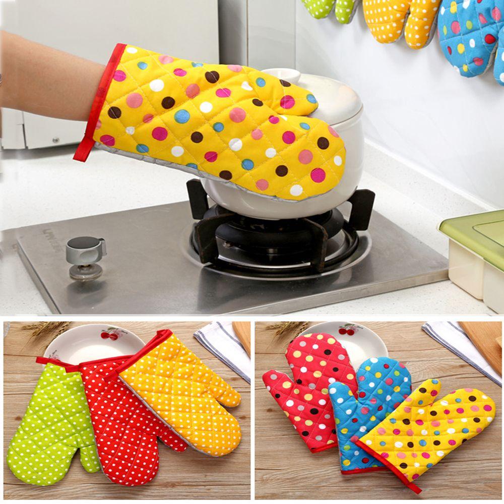 Heat Resistant Anti Hot Baking Tool Dot Mitts Thick Oven Gloves Microwave Insulation Cotton