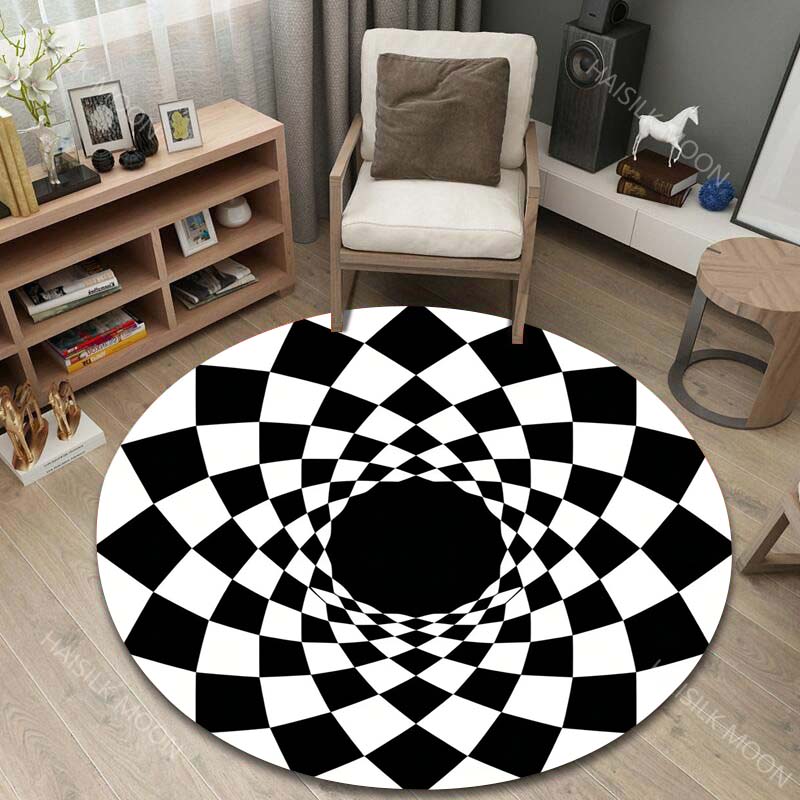 Multiple sizes Black and white geometric vortex Print Round Carpet Living Room Bedroom Table Chair Sofa Decorative Carpet