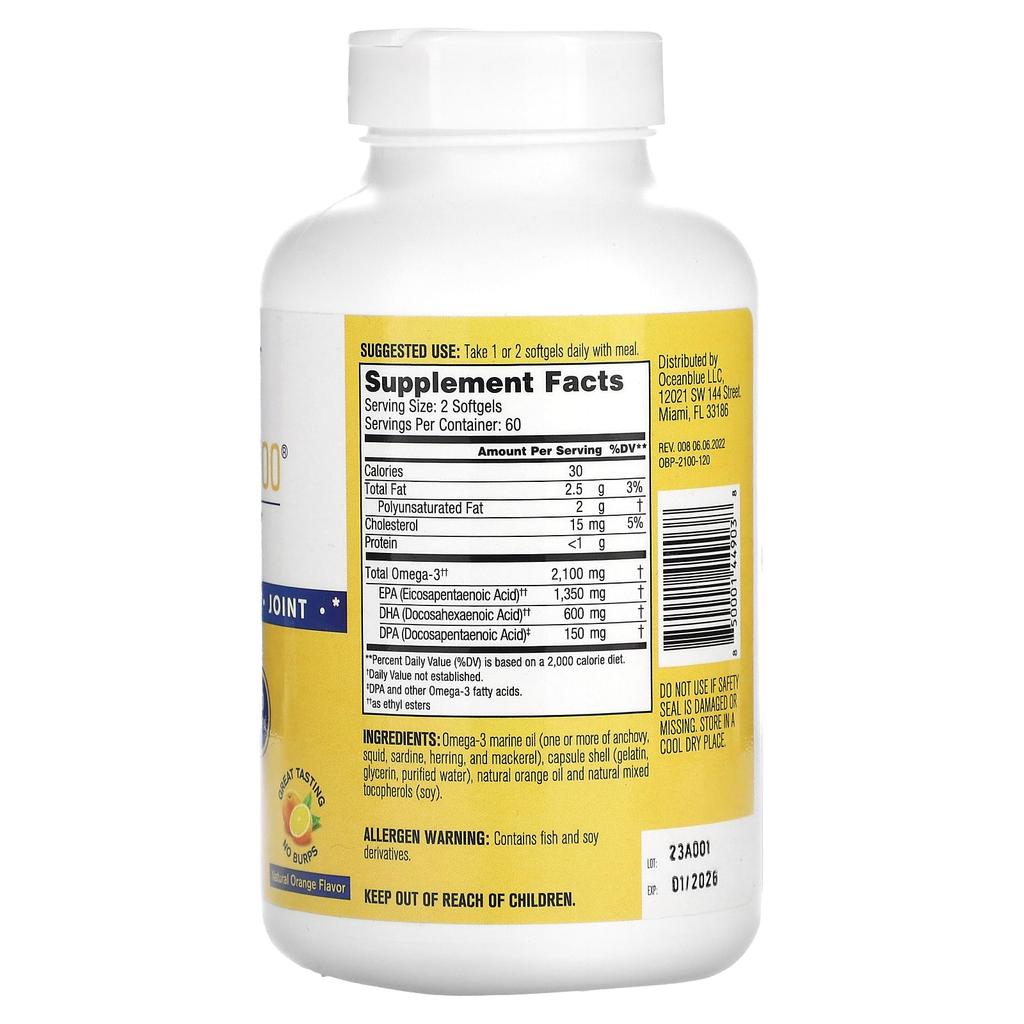 OceanBlue Professional, Omega 3 2100, High Potency, Natural Orange, 2,100 Mg, 120 Softgels (1,500 Mg Per Softgel)