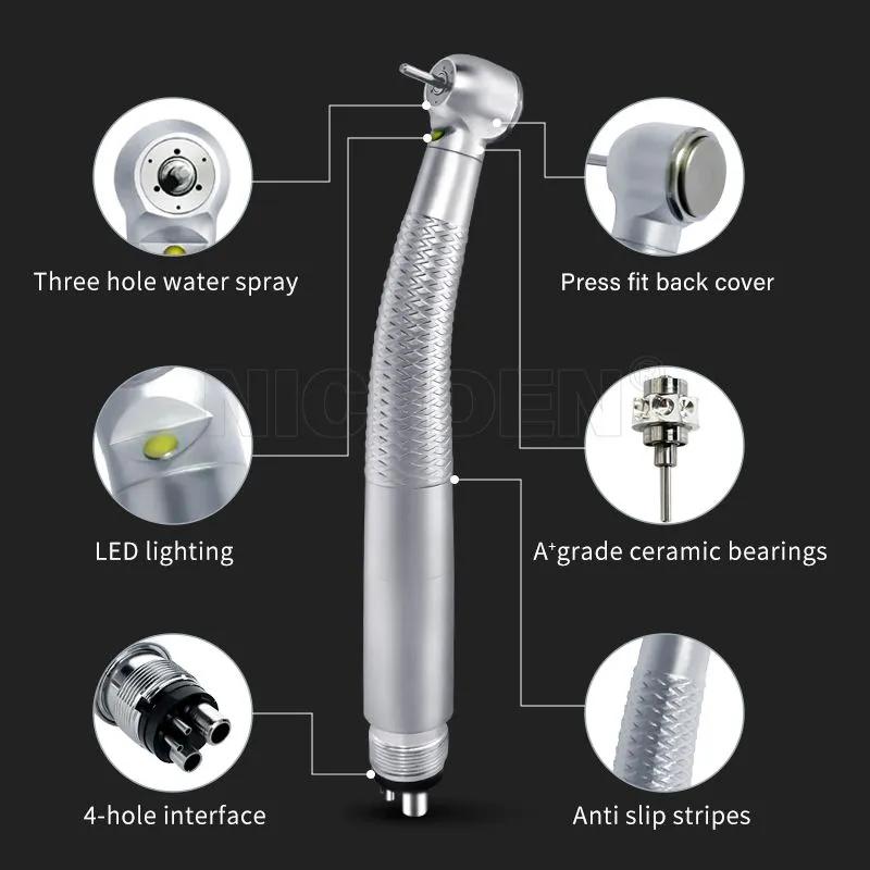 Illuminated turbine handpiece, 3-point water-cooled and ceramic bearings