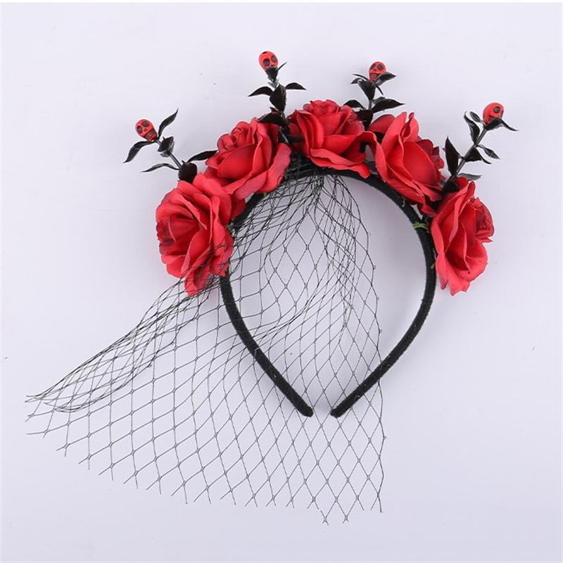Повязка на голову в виде сетки для волос на Хэллоуин с розами, привидениями, фестивалями, представлениями, вечеринками, повязками на голову, венками, вуалями, аксессуарами для волос