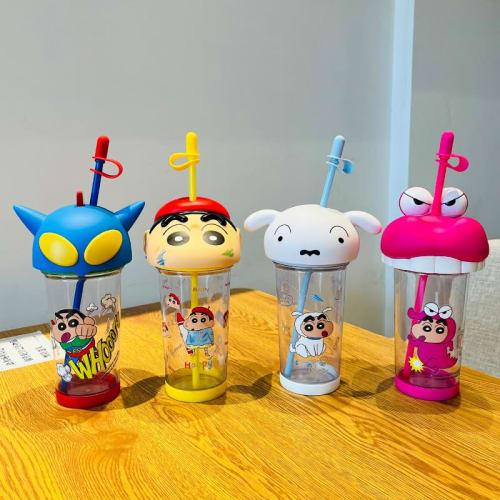 Crayon Shin-chan Kettle Cup with Shinnosuke Nohara Straw, Easy To Clean, Cute, Stylish, Gift, Juice, Transparent, Unisex, Home Use, Kids, Adults, Good