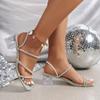 Plus Size Shoes for Women Open Toe Women's Sandals Fashion Dress Sandals Women Crystal Square Toe Med Heel Modern Slippers
