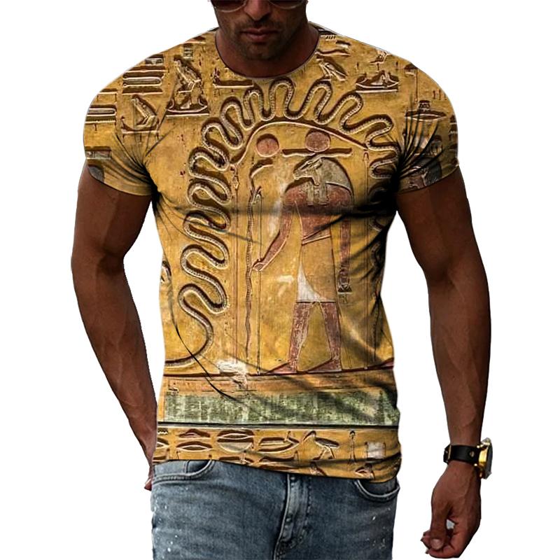 Летние Ретро египетские фрески графические футболки мужские повседневные личности крутая футболка с 3D принтом хип-хоп Harajuku футболка с короткими рукавами