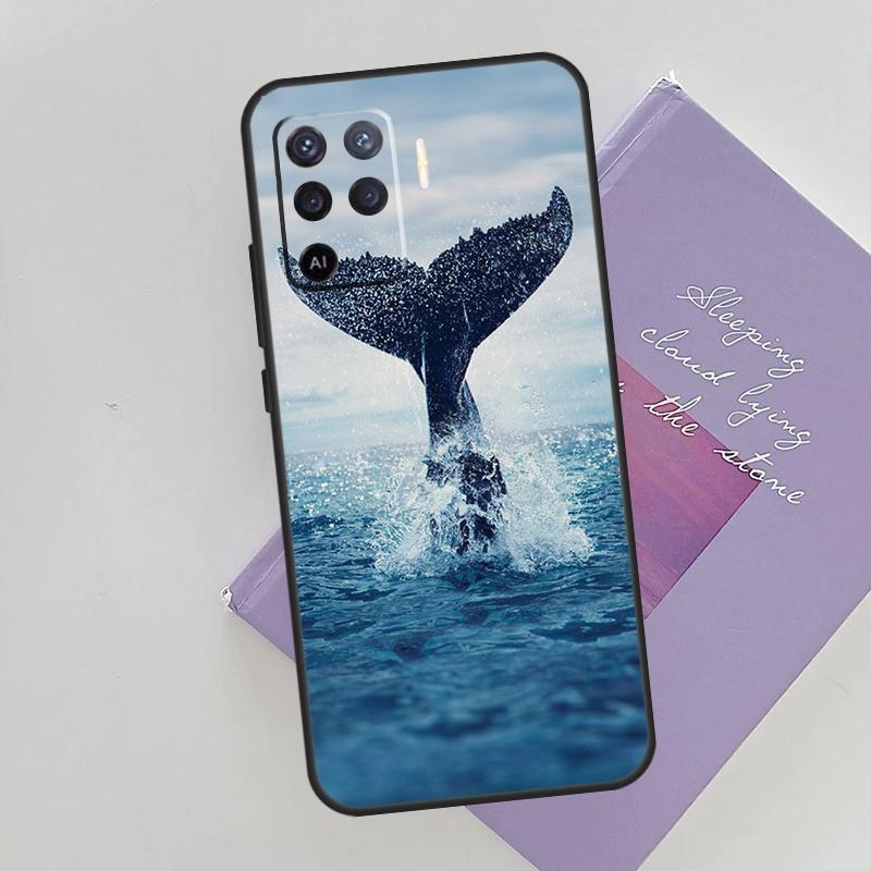 Красивый чехол-картина с синим китом для Oppo A15 A16 A17 A52 A72 A76 A96 A74 A94 A53 A54S A57S A58 A78 A98 A77