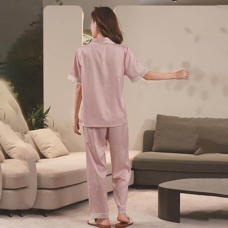 Ice silk pajamas women's thin summer new short-sleeved trousers set simple Korean version loose high-end spring and autumn women