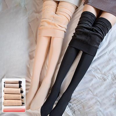 Женские колготки телесного и черного цвета с эффектом голых ног, осенне-зимние, на флисовой подкладке, утолщенные, теплые, для верхней одежды, леггинсы