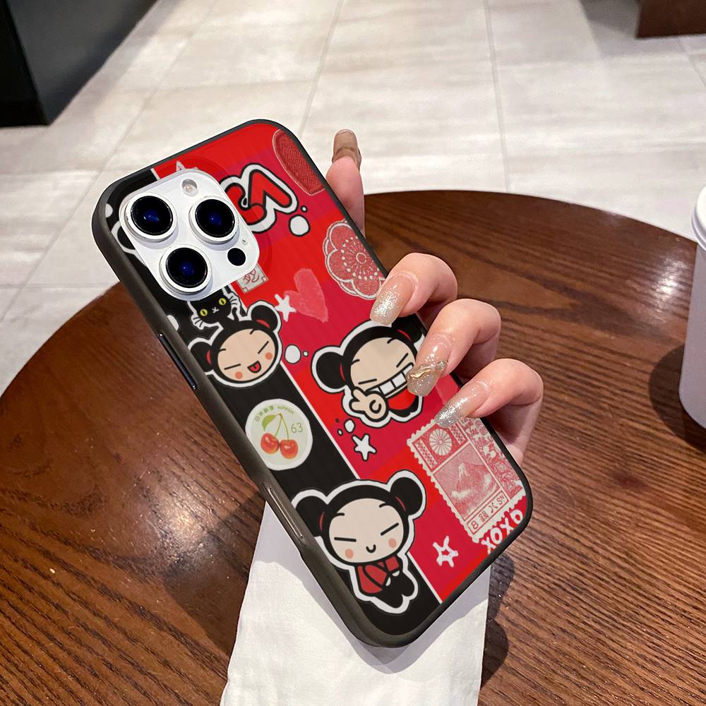 Animation Pucca Cate Phone Case For IPhone 17 16 15 14 13 12 11 Pro Max Plus Corrugated Bumper Back Cover Shell