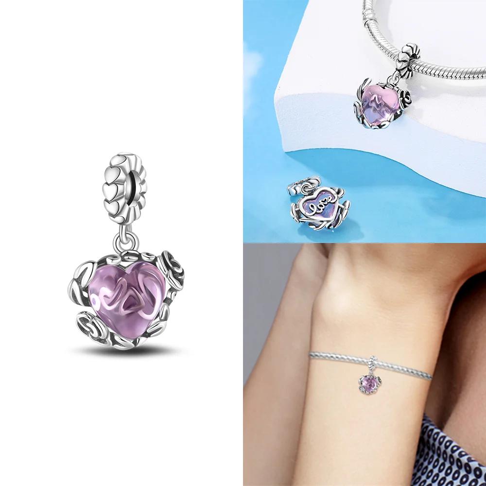 Розовый циркон Свитер с открытой передней частью для влюбленной пары Медные шармы Бусины Оригинальная посадка Браслет Женская нежность Сделай сам Подарок для девушки