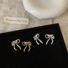 Micro-Inlaid Zircon Bow Stud Earrings Women'S Simple And Exquisite High-End Personality Unique Temperament Elegant Versatile Earrings