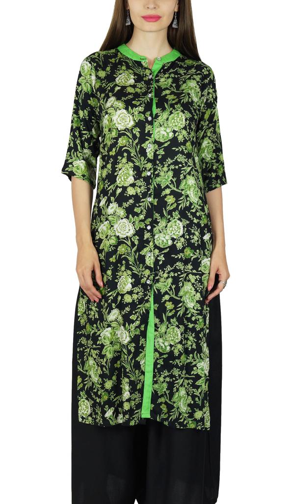 Bimba Women Floral Rayon Kurta Kurti 3 4 Sleeve Formal Casual Indian Tunic