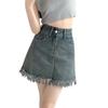 UniqueRaw Edge Package Hip A-line Bustier Skirt Retro Design Sense Tassel High-waisted Peplum Short Skirt Ladies Summer Fashion Denim Short Skirt