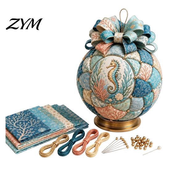 Creative Gift for Craft Lovers Ocean Treasures DIY Patchwork Ball Ornament Kit, Nautical Dolphin Fabric Making Marine Themed Handmade Decoration Set,