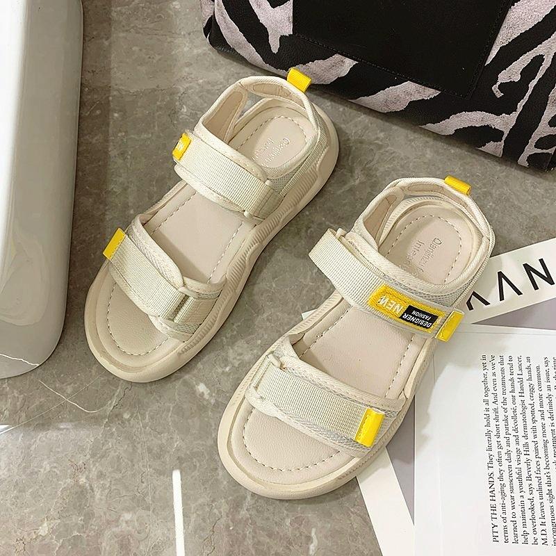 Мода 2024 Лето Новые Спортивные Нескользящие Сандалии Женские Сшитые Дизайн Сандалии На Толстой Подошве Женские Пляжные Отдыха Повседневная Обувь