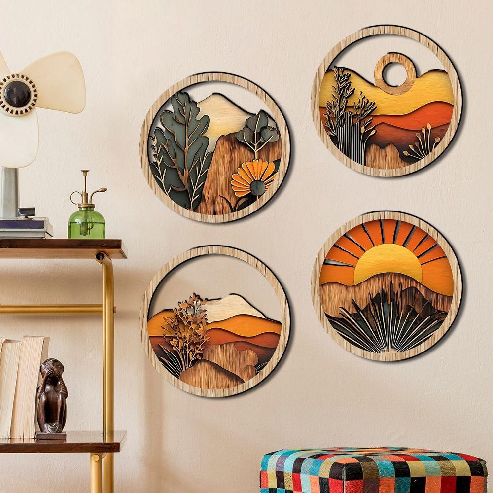 4 шт. Деревянные рамки Эстетичное украшение Круглый фон Подвеска Спальня