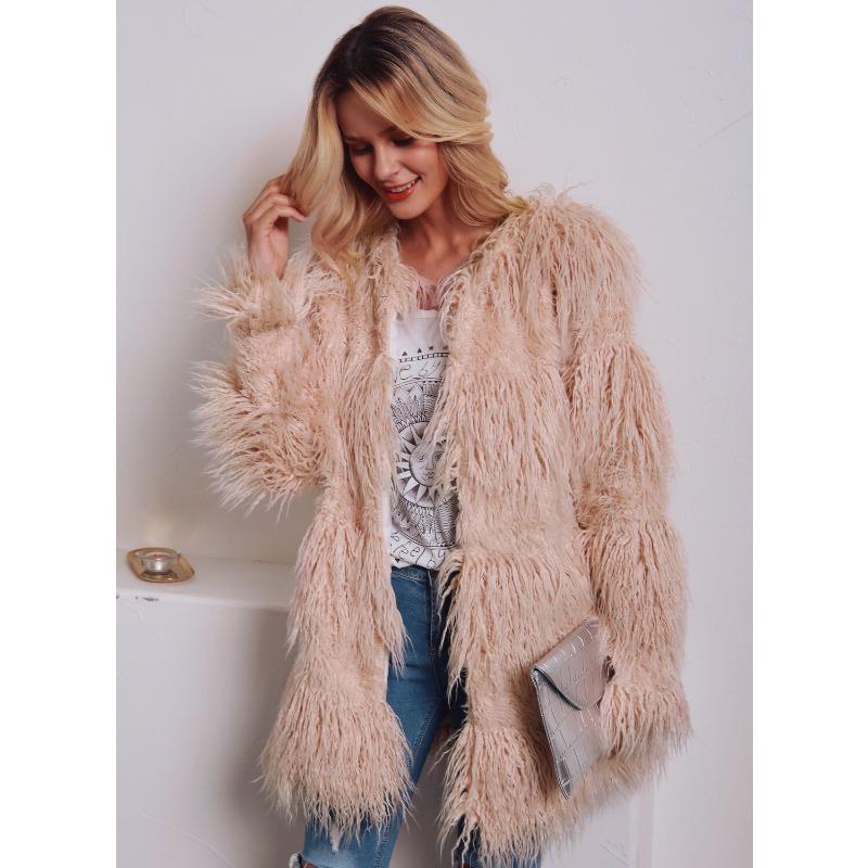 Модное женское пальто средней длины из искусственного меха с круглым вырезом, пальто Мао Мао стройнит