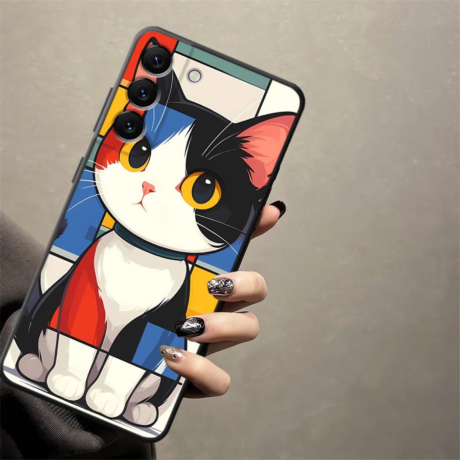 Черный Мягкий Чехол для Телефона для Samsung Galaxy A50 A17 A06 A20 A13 A70 A30 A15 A10 A12 A05 A04 A40 A16 Мультяшный Кот