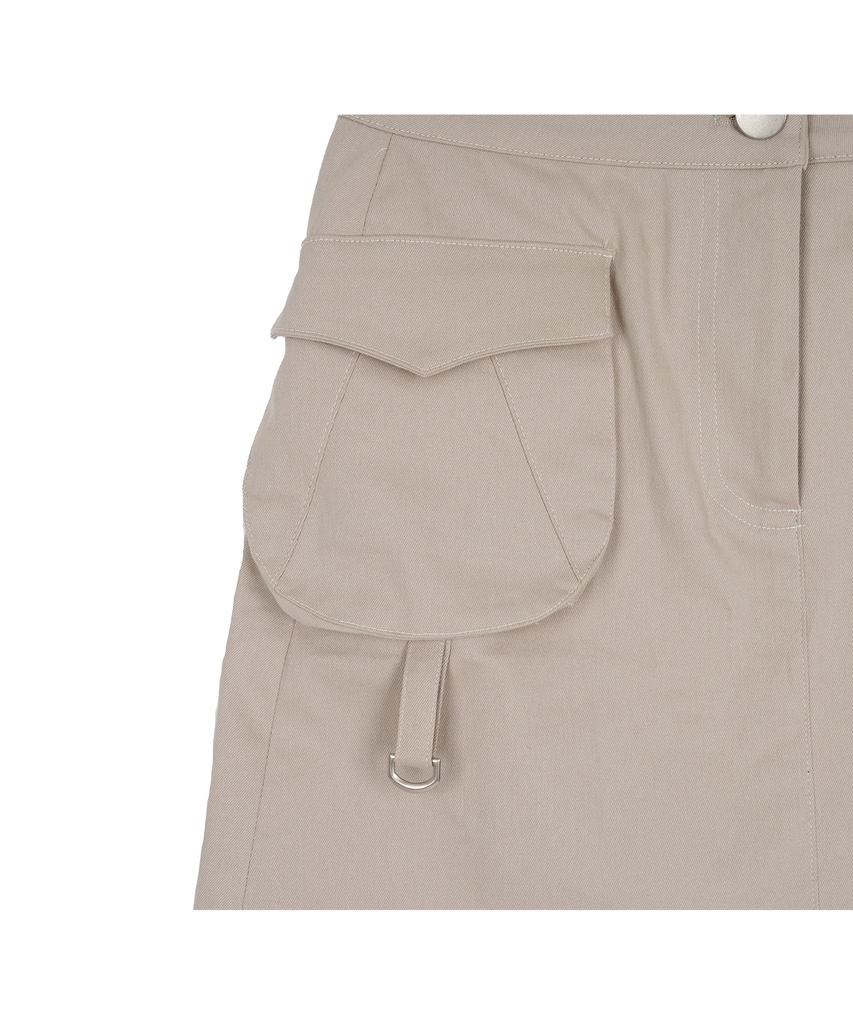 High School Disco Round Cargo Pocket Skirt Beige